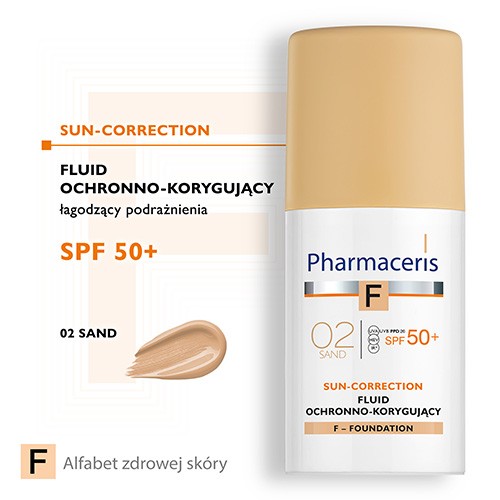 Miniaturka artykułu - #0 PHARMACERIS F Fluid ochronno-korygujący SPF 50+ (Kolor SAND 02), 30 ml
