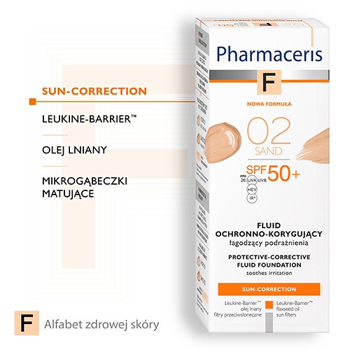 Miniaturka artykułu - #1 PHARMACERIS F Fluid ochronno-korygujący SPF 50+ (Kolor SAND 02), 30 ml