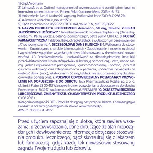 Zdjęcie produktu - 4 AVIOMARIN 50 mg - 10 tabletek