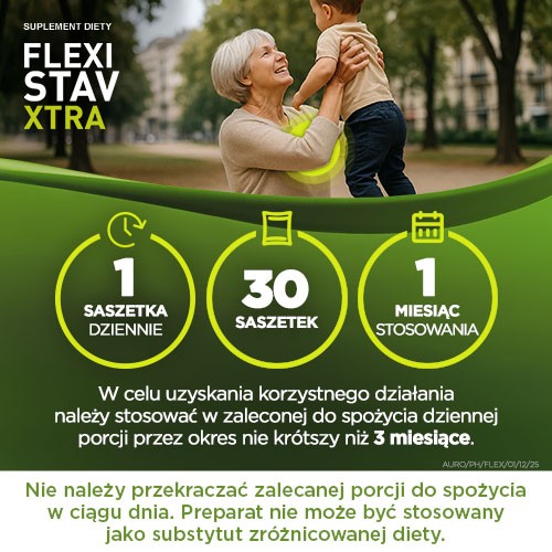 Zdjęcie produktu - 4 FlexiStav Xtra smak porzeczkowo-żurawinowy, 30 sasz. - preparat na regenerację staw&oacute;w