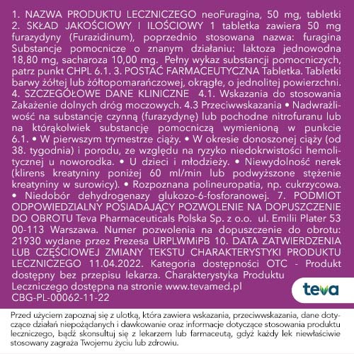Zdjęcie produktu - 4 NEOFURAGINA 50 mg - 30 tabletek