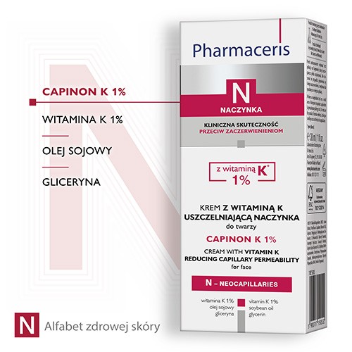 Miniaturka artykułu - #1 Pharmaceris N Capinon K 1% Krem z witaminą K uszczelniający naczynka, 30 ml