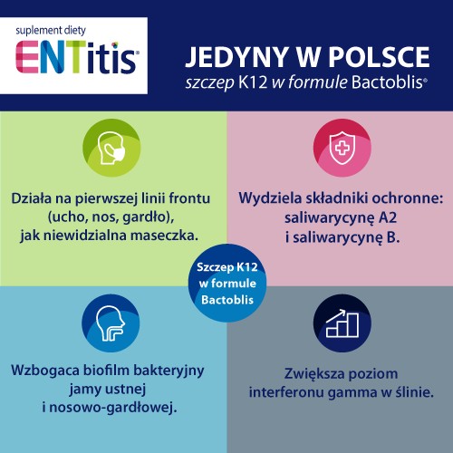 Zdjęcie produktu - 3 ENTitis do ssania truskawkowy - zmniejsza ryzyko infekcji ucha, nosa i gardła - 30 pastylek  
