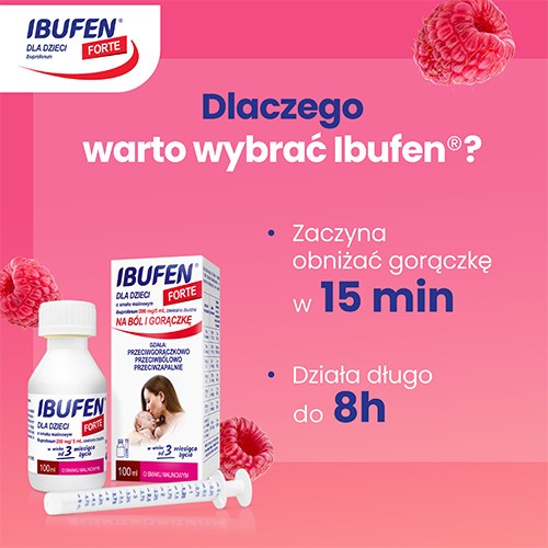 Zdjęcie produktu - 3 IBUFEN dla dzieci FORTE o smaku malinowym, 100ml