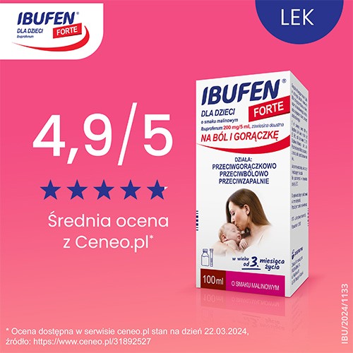 Zdjęcie produktu - 4 IBUFEN dla dzieci FORTE o smaku malinowym, 100ml
