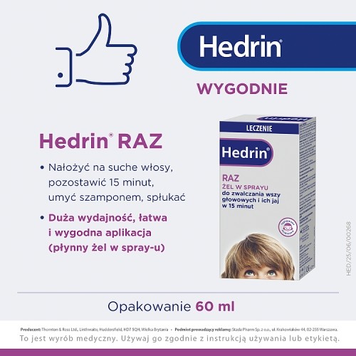 Zdjęcie produktu - 3 Hedrin Raz żel w sprayu, 60ml