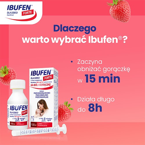 Zdjęcie produktu - 3 IBUFEN dla dzieci Forte Smak truskawkowy, 40 ml