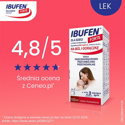 Zdjęcie produktu - 4 IBUFEN dla dzieci Forte Smak truskawkowy, 40 ml