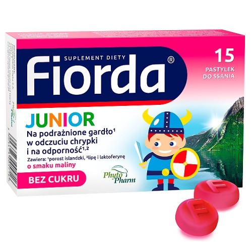 Miniaturka artykułu - #0 Fiorda Junior smak malinowy, 15 pastylek