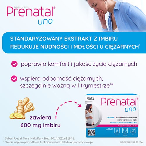 Zdjęcie produktu - 2 Prenatal UNO &ndash; planowanie i 1. trymestr ciąży, 30 kapsułek