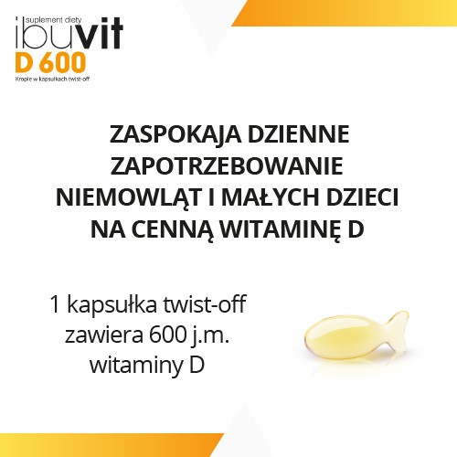Zdjęcie produktu - 1 Ibuvit D 600 Krople z witaminą D w kapsułkach twist-off 600j.m. - 30 kapsułek 