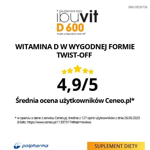 Zdjęcie produktu - 5 Ibuvit D 600 Krople z witaminą D w kapsułkach twist-off 600j.m. - 30 kapsułek 
