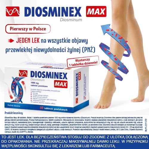 Miniaturka artykułu - #0 Diosminex Max 1000mg, 60tabl.powl.