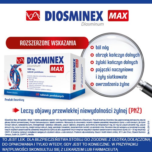 Miniaturka artykułu - #1 Diosminex Max 1000mg, 60tabl.powl.