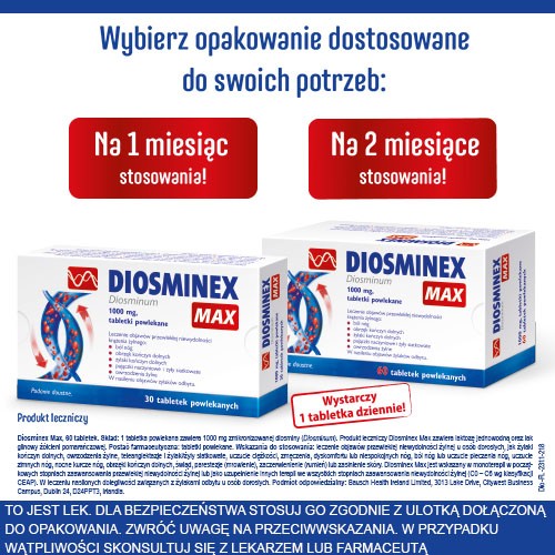 Zdjęcie produktu - 5 Diosminex Max 1000mg, 60tabl.powl.