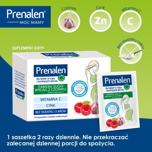 Zdjęcie produktu - 2 Prenalen - preparat wspomagający układ odpornościowy dla kobiet w ciąży i kobiet karmiących podczas przeziębienia, 14 saszetek