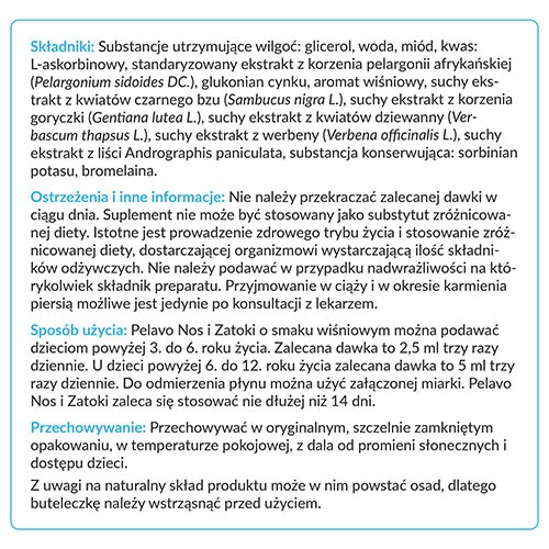 Zdjęcie produktu - 3 Pelavo Nos i Zatoki 3+ Syrop z czarnym bzem o smaku wiśniowym, 120 ml