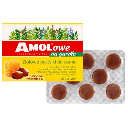 Miniaturka artykułu - #0 AMOLowe na gardło mi&oacute;d i wit. c, 16 pastylek