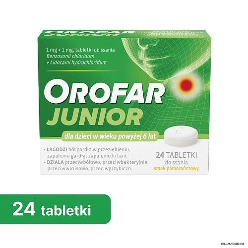 Miniaturka artykułu - #0 Orofar Junior smak pomarańczowy, 24 tabletki do ssania
