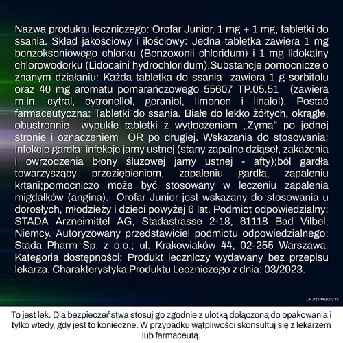 Zdjęcie produktu - 6 Orofar Junior smak pomarańczowy, 24 tabletki do ssania