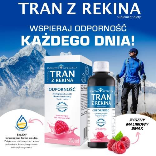 Miniaturka artykułu - #0 DOMOWA APTECZKA Tran z rekina o smaku malinowym, 250ml