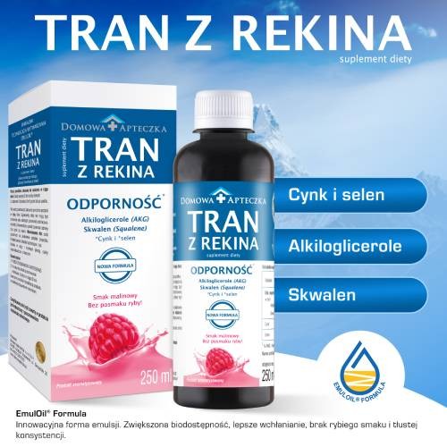 Miniaturka artykułu - #1 DOMOWA APTECZKA Tran z rekina o smaku malinowym, 250ml