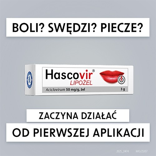 Miniaturka artykułu - #0 Hascovir LIPOŻEL, 50 mg/g, żel na opryszczkę, 3g
