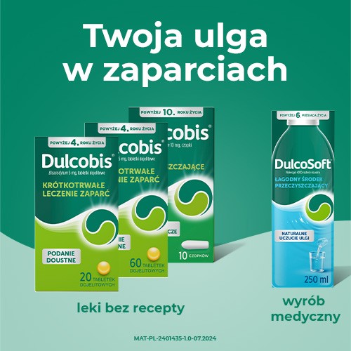 Zdjęcie produktu - 5 Dulcobis 5 mg - Lek na uciążliwe zaparcia - 20 tabletek dojelitowych