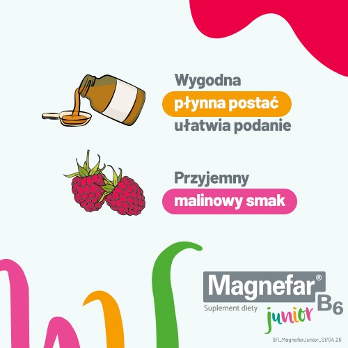Zdjęcie produktu - 4 Magnefar B6 Junior płyn - 120ml, Uzupełnia niedobory magnezu dla dzieci od 3 roku życia
