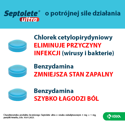 Miniaturka artykułu - #1 Septolete Ultra eukaliptus 3mg+1mg, 16 pastylek do ssania