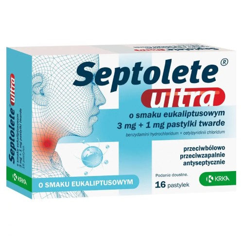 Zdjęcie produktu - 4 Septolete Ultra eukaliptus 3mg+1mg, 16 pastylek do ssania