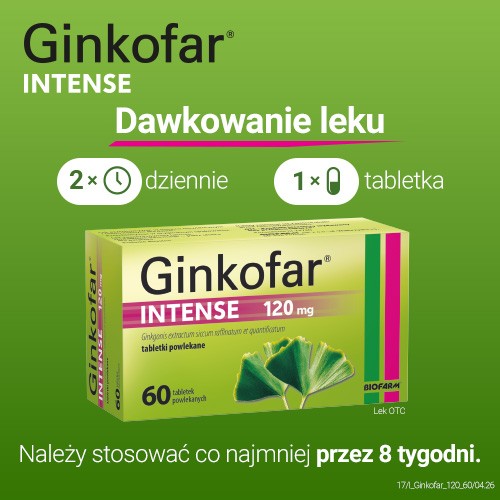 Zdjęcie produktu - 6 Ginkofar Intense 120mg - 60 tabletek
