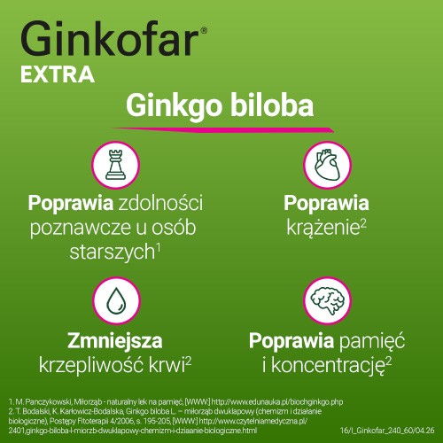 Zdjęcie produktu - 4 Ginkofar Extra 240mg - 60 tabletek