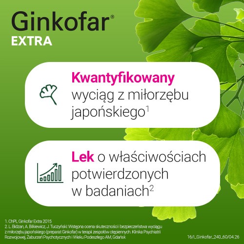 Zdjęcie produktu - 5 Ginkofar Extra 240mg - 60 tabletek