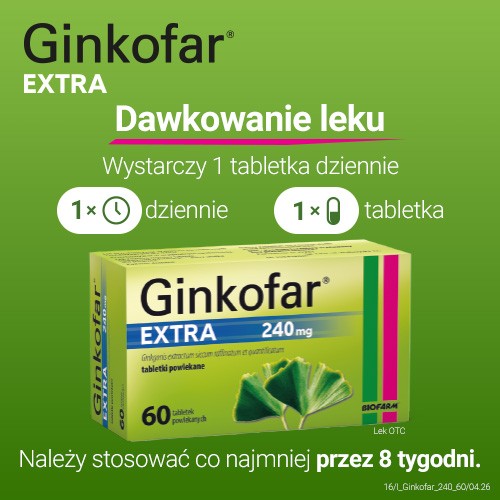 Zdjęcie produktu - 6 Ginkofar Extra 240mg - 60 tabletek