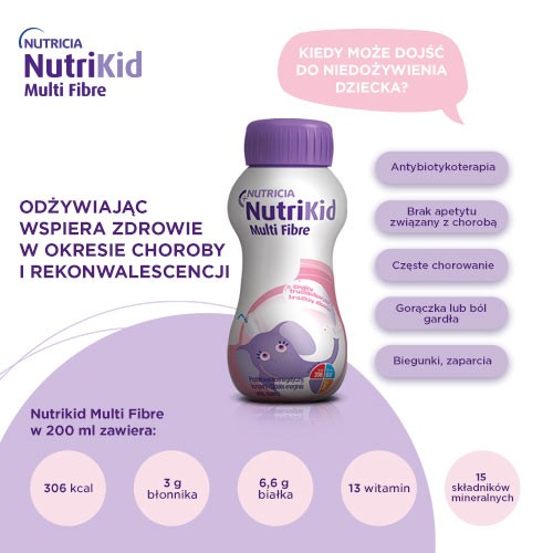 Miniaturka artykułu - #1 NutriKid Multi Fibre smak truskawkowy, 200ml 