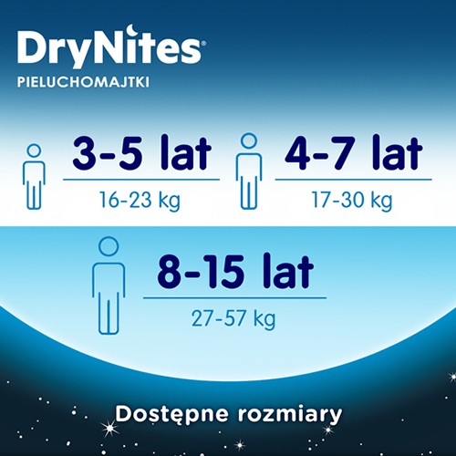 Zdjęcie produktu - 4 HUGGIES DRYNITES BOYS 8-13lat (30-48kg) pieluchomajtki, 9 sztuk 