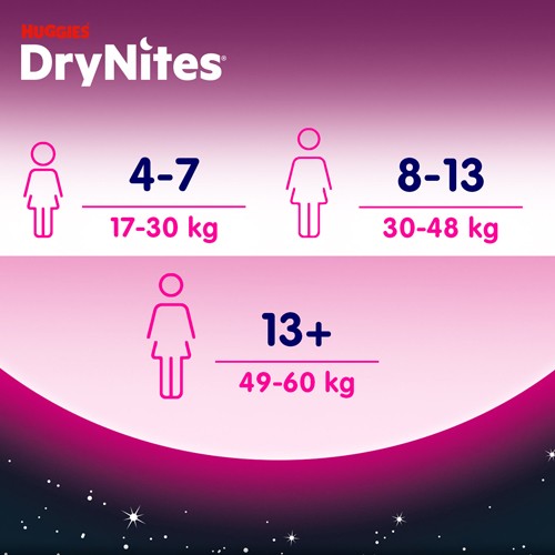 #5 – HUGGIES DRYNITES GIRLS 8-13 lat (30-48kg) pieluchomajtki, 9 sztuk