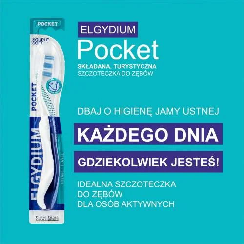 #1 – ELGYDIUM POCKET Składana szczoteczka do zęb&oacute;w Medium - 1 sztuka
