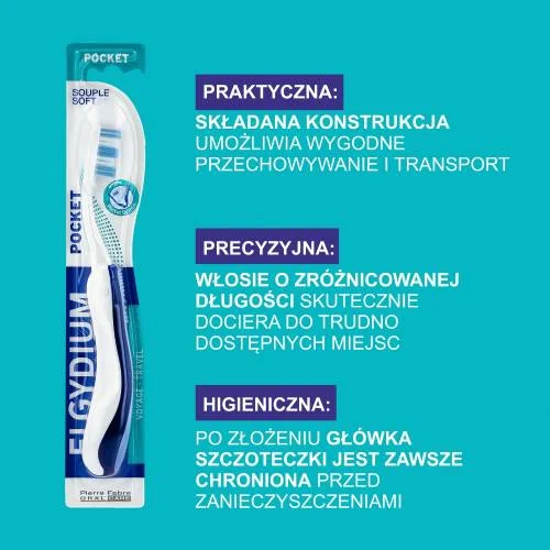#2 – ELGYDIUM POCKET Składana szczoteczka do zęb&oacute;w Medium - 1 sztuka