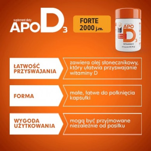 Zdjęcie produktu - 2 ApoD3 Forte 2000 j.m.- 60 kapsułek 
