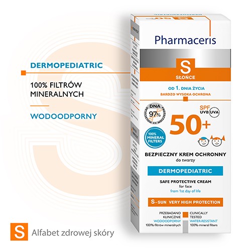 Miniaturka artykułu - #1 PHARMACERIS S SPF 50+ Bezpieczny krem ochronny do twarzy dla dzieci, 50 ml