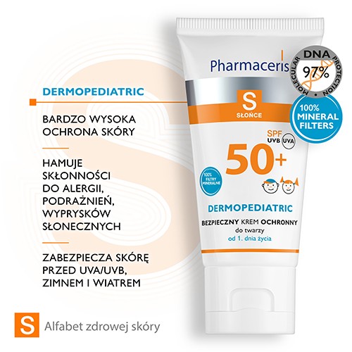 Zdjęcie produktu - 2 PHARMACERIS S SPF 50+ Bezpieczny krem ochronny do twarzy dla dzieci, 50 ml