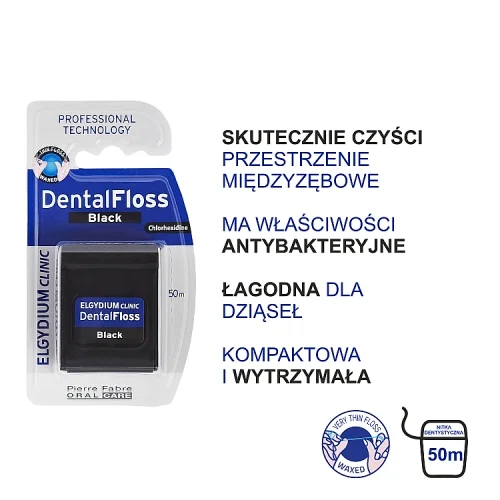#1 – ELGYDIUM Czarna Nić dentystyczna, 50m  (27689)
