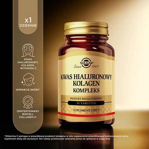 #3 – Solgar Kwas hialuronowy Kolagen Kompleks, 30 tabl.