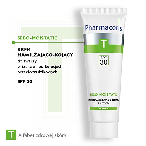 Miniaturka artykułu - #0 PHARMACERIS T SEBO-MOISTATIC SPF 30 Krem nawilżająco-kojący, 50 ml