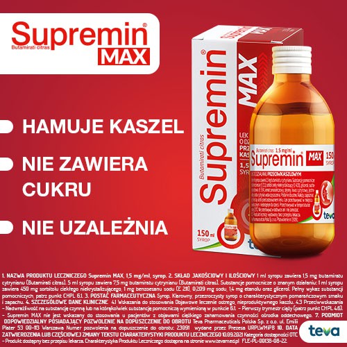 Zdjęcie produktu - 3 Supremin MAX syrop 1,5 mg/ml  -1 butelka 150ml