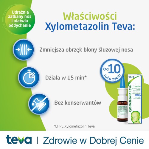 Zdjęcie produktu - 2 Xylometazolin Teva aerozol do nosa 1mg/ml - 10 ml 