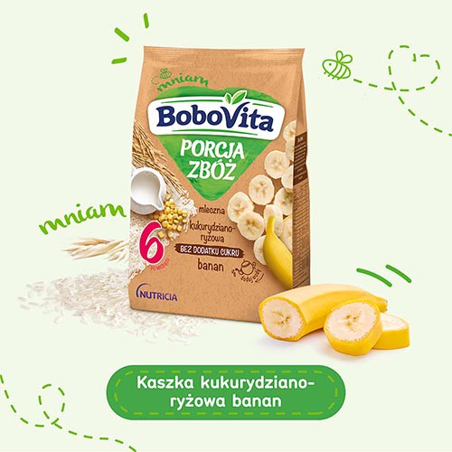 Miniaturka artykułu - #0 BoboVita Porcja zb&oacute;ż Kaszka mleczna kukurydziano- ryżowa banan - 210 g (29508)