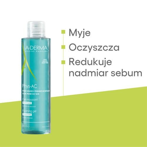 Miniaturka artykułu - #1 A-DERMA PHYS-AC Żel oczyszczający do mycia twarzy, 200 ml